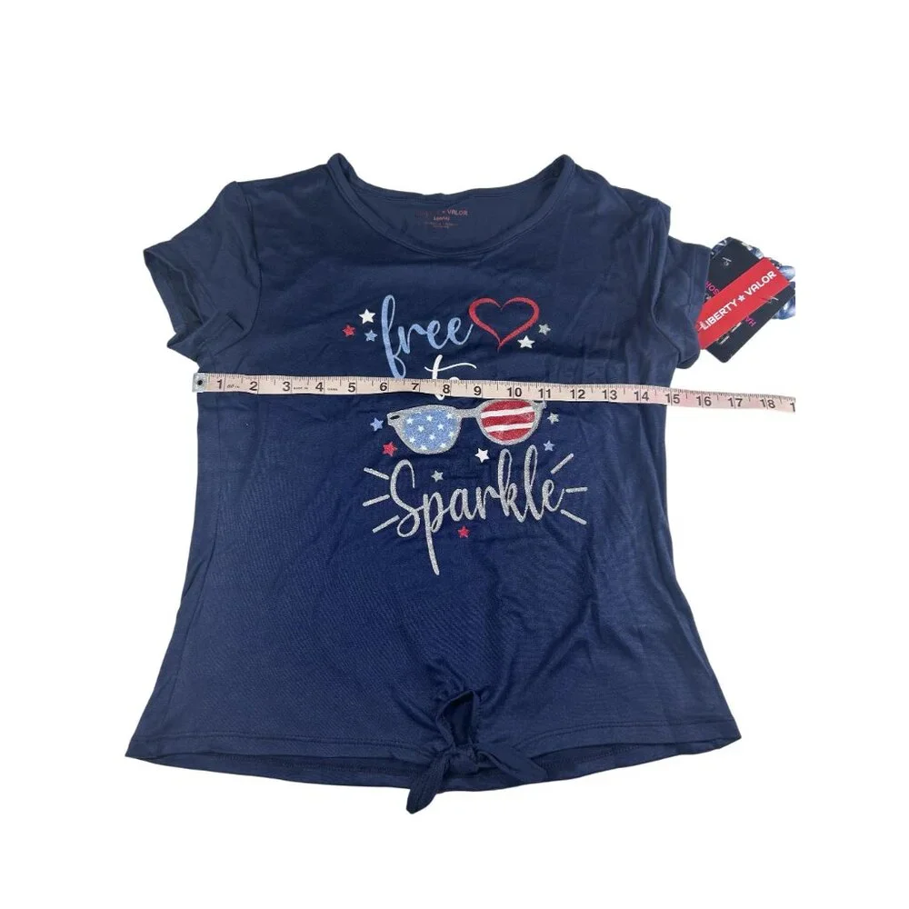 Liberty Valor Girl Patriotic Pajama Set Navy Blue Stars Tie Dye Size L 14/16 NWT